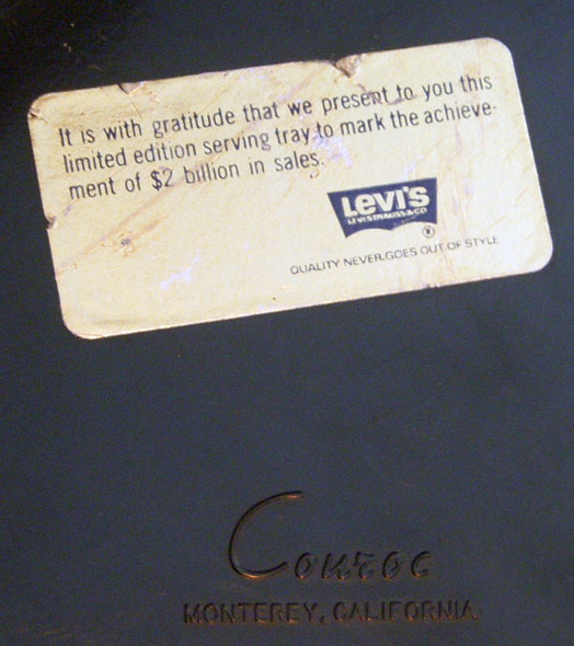 1970s Levi Strauss & Co. Sales Award Tray with Wood and Brass Inlay