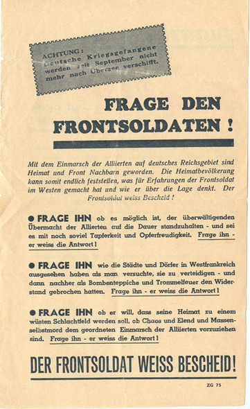 WWII USAAF Propaganda "Frage die Heimat" Leaflet Dropped on German Troops