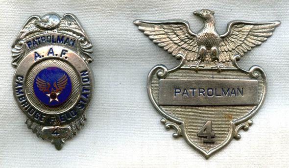 WWII USAAF Cambridge Field Station (MIT) Military Police Breast & Hat Badge Set