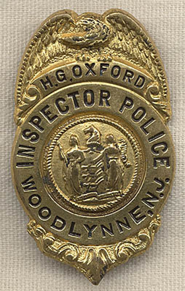 1920s-30s Woodlynne, New Jersey Police Inspector Badge of H. G. Oxford