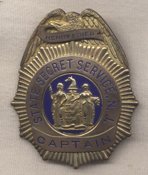 1930s Named New Jersey State Secret Service Captain Badge