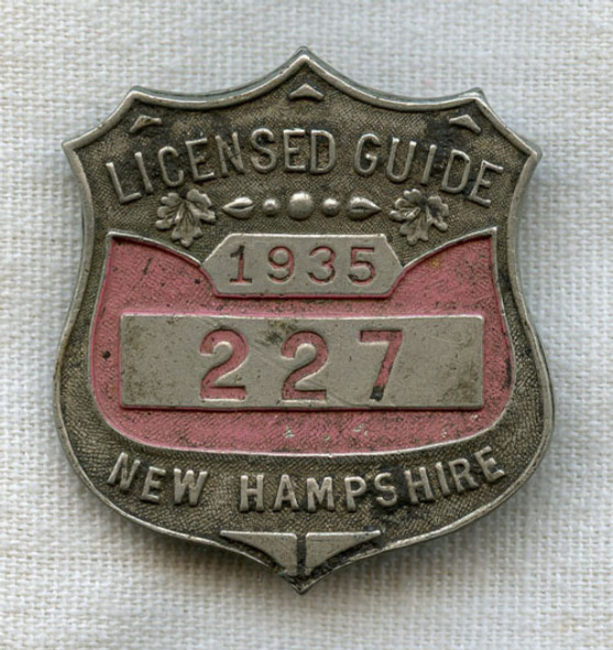 1935 New Hampshire Fish & Game Licensed Guide Badge