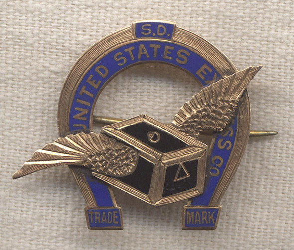 Beautiful 1880s-1890s US Express Co. Gold Enameled Badge with Period Receipt