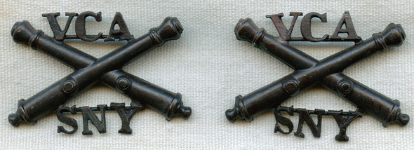 Rare Pair of WWI New York State Guard Veterans Coast Artillery Regiment Officer Collar Insignia