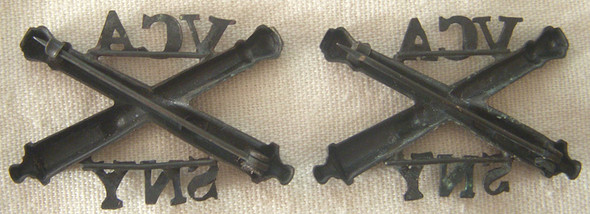 Rare Pair of WWI New York State Guard Veterans Coast Artillery Regiment Officer Collar Insignia