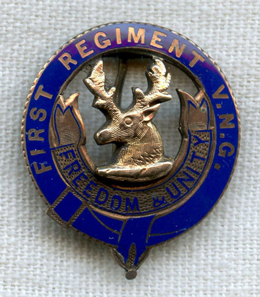 Named Gold Vermont National Guard 1st Regiment Badge from Spanish-American War