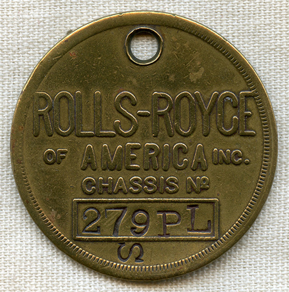 Ext. Rare Ca 1926 Rolls-Royce of America Factory Issued Key Fob w/ Chassis Number