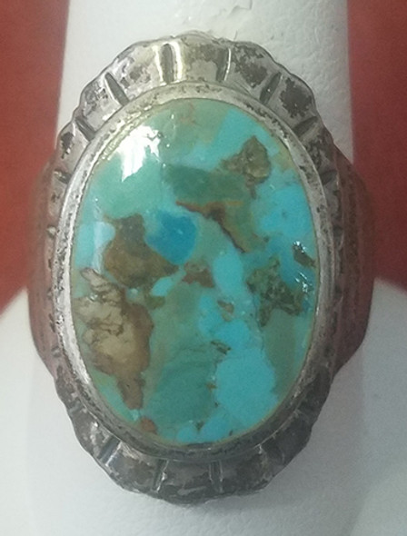 Great Vintage 1950's-60's Mid-Century Mexican Silver & Turquoise Ring