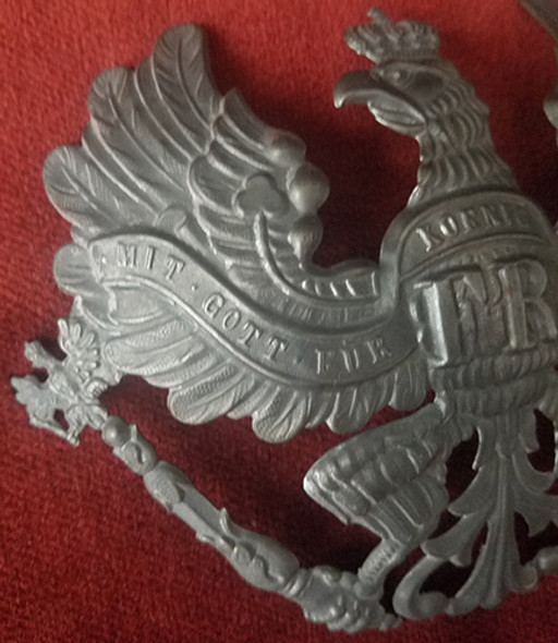Nice Clean WWI M1916 Prussian Pickelhaube Eagle Helmet Plate in Stamped Steel
