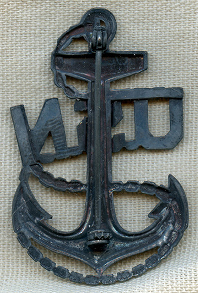 Rare WWII USN CPO Full Size Hat Badge by H & H Blackened as worn by CBs