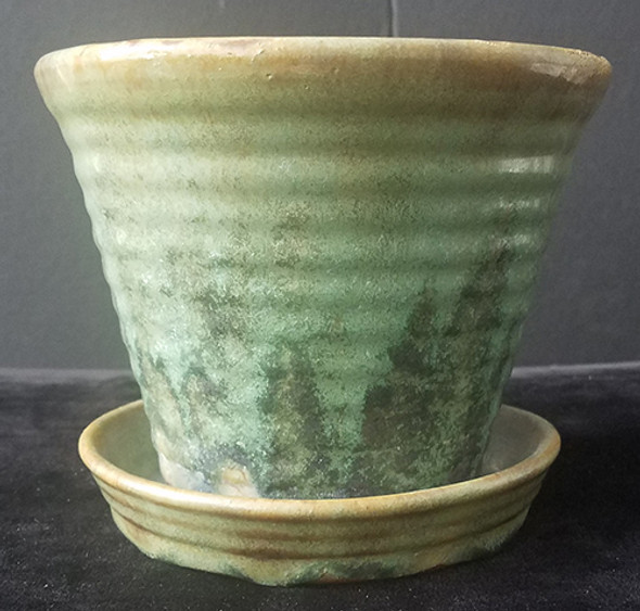 Extremely Rare Ca 1910's Arts & Crafts Period Fulper Flower Pot in Classic Mottled Green Glaze