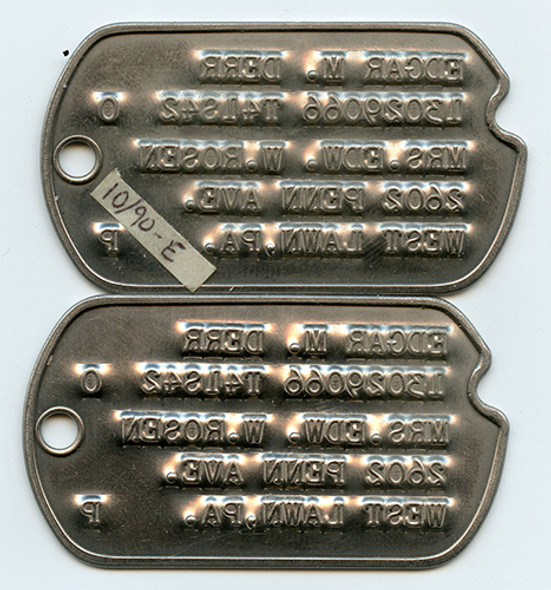 Early WWII Dog Tags of USAAF Pilot Officer Edgar M. Durr