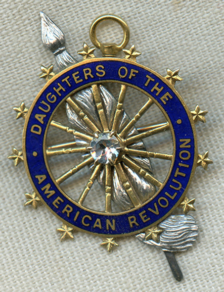 14K & Silver 1930's Daughters of the American Revolution Medal Pendant