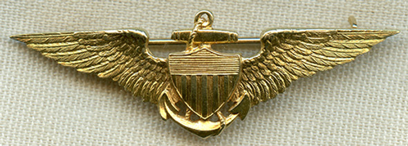 Rare 1920's-30's US Navy Mess Dress Pilot Wing in 14K Gold by Tiffany & Co