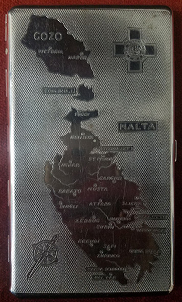 Cool Ca 1950 Cigarette Case with Map of Malta & the George Cross
