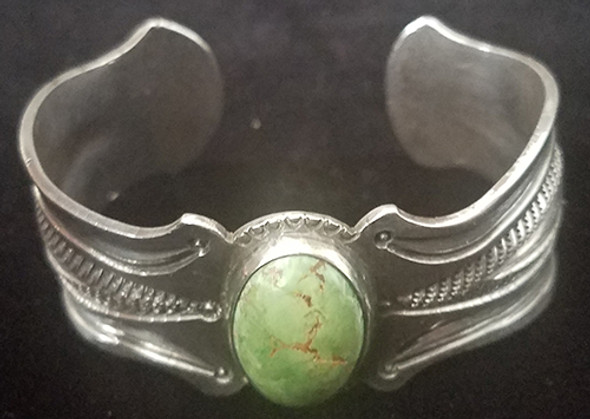 Beautiful, Unique, Heavy 1930's American Indian Turquoise & Silver Bracelet