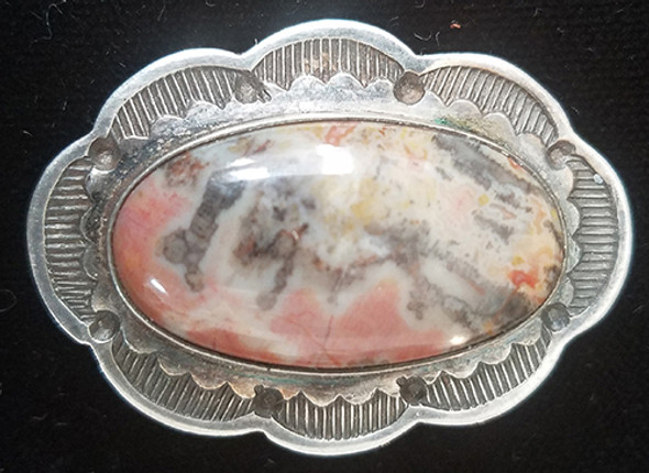 Beautiful 30's-40's Navajo Silver & Petrified Wood Brooch
