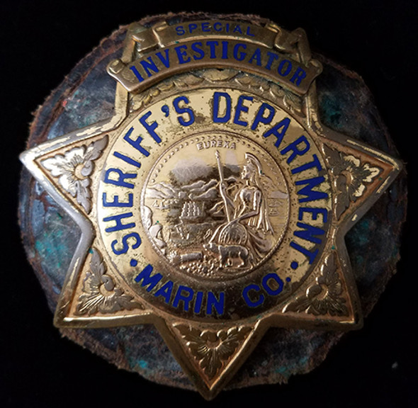 Rare 1940's-50's Marin Co CA Sheriff's Dept Special Investigator Badge on Leather Holder