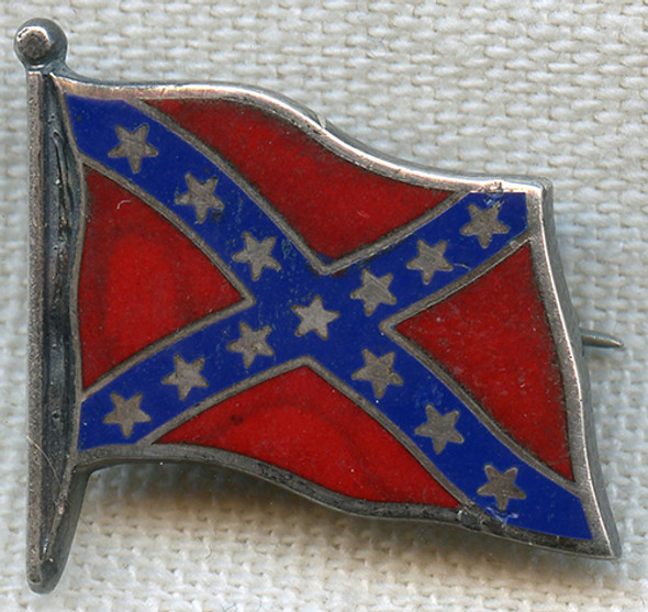 Beautiful 1920's-30's C.W. Confederate Veteran's "Stars & Bars" Flag Lapel Pin in Enameled Sterling