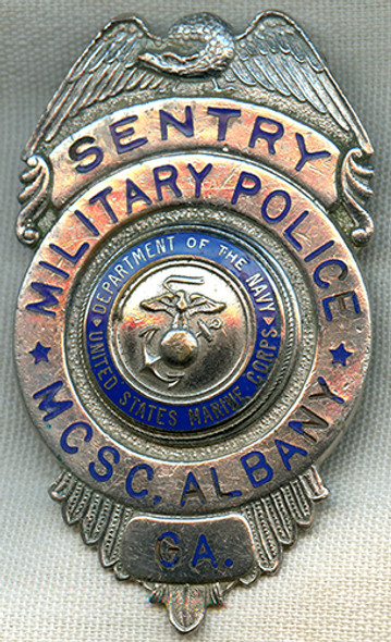Super Cool 1960's USMC Military Police Sentry Badge from Marine Corps Supply Center in Albany, GA