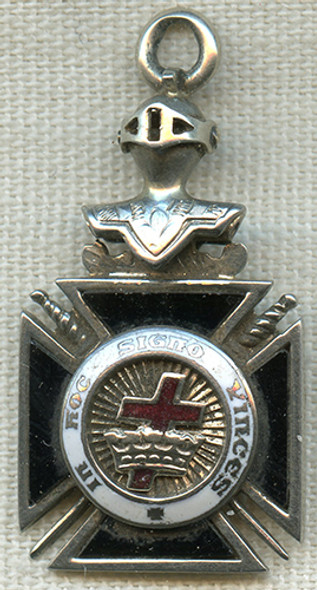 Beautiful ca 1900's Enameled 10K White Gold Knights Templar Watch Fob