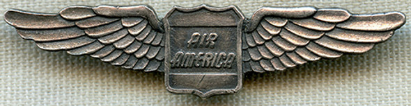RARE Mid 1960s 2nd Issue Air America First Officer Wing in Coin Silver Taiwan Maker Mark Variant