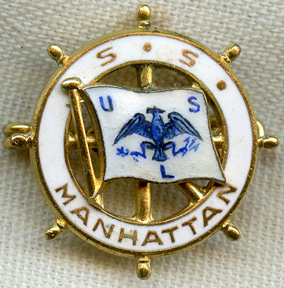 Rare 1930's S.S. Manhattan United States Lines Luxury Steamship Souvenir Lapel Pin