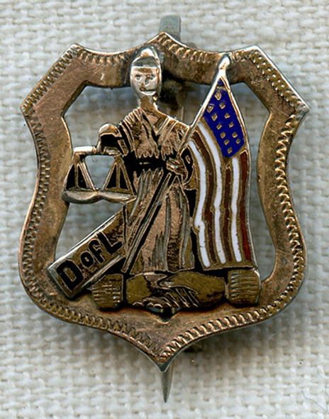 Rare 1890s United States Daughters of Liberty Members Lapel Pin in Enameled & Gold Plated Nickel