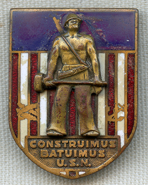 Nice Early WWII USN Seabees Enameled Badge