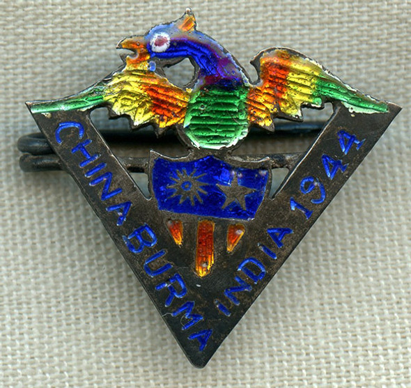 Gorgeous 1944 CBI 'V for Victory' Pin with Peacock at Top. Chinese-Made in Excellent Condition