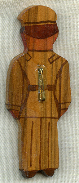 Great Early WWII US Army Soldier Large Patriotic Pin in Hand-Painted Wood from Amesbury, MA