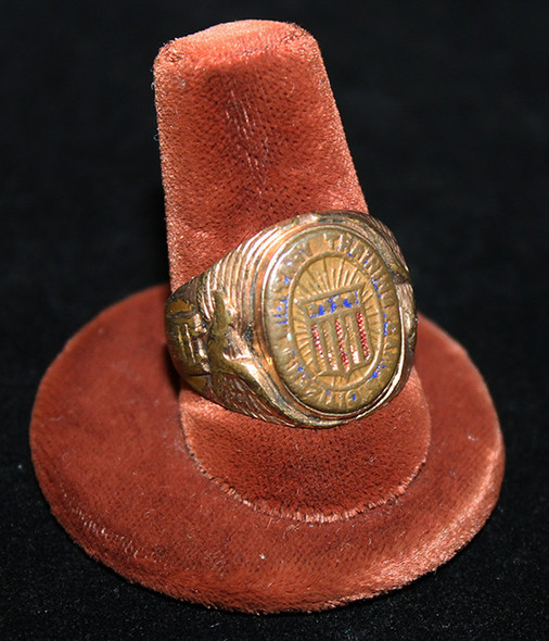 Rare 1920's Citizen Military Training Camps Ring in Enameled & Gold-Plated Brass