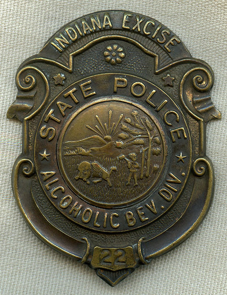 Great Ca. 1933 Indiana Excise State Police Badge Alcoholic Beverage Division 1st Issue