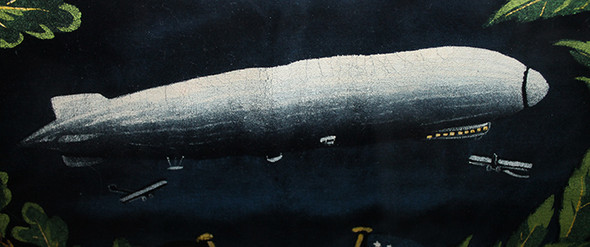 Wonderful Early 1927 LZ 127 Graf Zeppelin Comm. Pillowcase Hand-Painted in Germany on Velvet