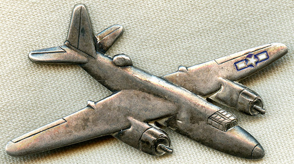 Stunning, Large WWII Martin B-26 Marauder Aircraft Badge, Enameled Sterling