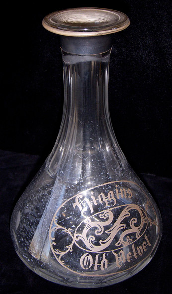 1890s Higgins Old Velvet Rye Whiskey Barback Bottle Silver Overlay on Cut Glass