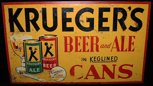 Important Ca. 1935 Krueger's Beer & Ale in Keglined Cans Adv. Sign