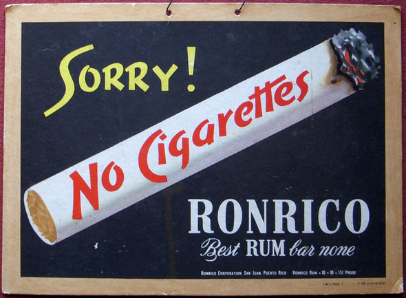 Early (1945) Graphic 'No Smoking' Bar Sign Advertising Ron Rico Rum