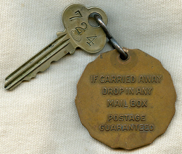 Great Vintage 1940's - 50's Commodore Maury Hotel Room Key & Fob