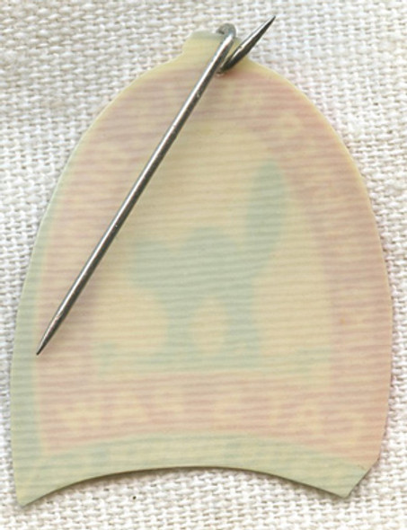 Very Early Ca. 1900 Heel-Shaped Celluloid Advertising Pin For CatÕs Paw Heels Foster Rubber