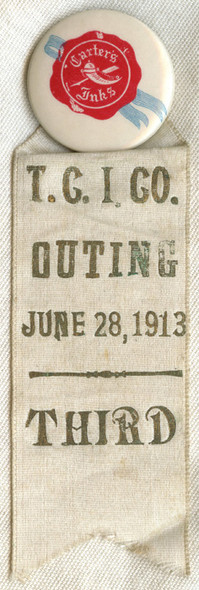 The Carters Inks (TCI) Co. 3rd Prize Ribbon for 1913 Boston Stationers' Association Outing