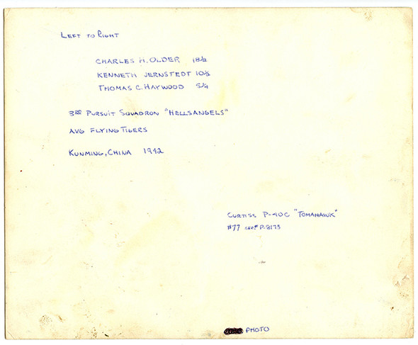 Great Older 8 x 10 Hand Colored Photo of 3 AVG 3rd Sq. Aces On & In a P-40