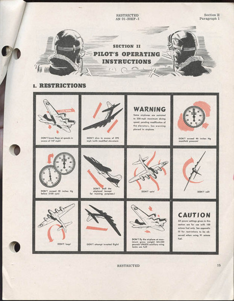 1943 Restricted "Pilot's Flight Operating Instructions for B-17F & G & British Model Fortress"