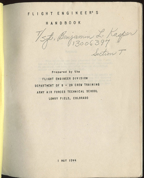Rare Restricted 1944 "AAFWTTC Flight Engineer Handbook B-29" Western Technical Training Command