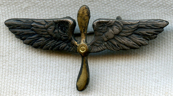 WWI US Air Service (USAS) Officer Collar Insignia French-Made Rounded Propeller