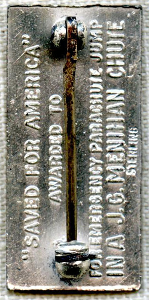 Rare WWII US "Saved for America" by J.G. Menihan Chute" Sterling "Bailout" Pin In Original Case