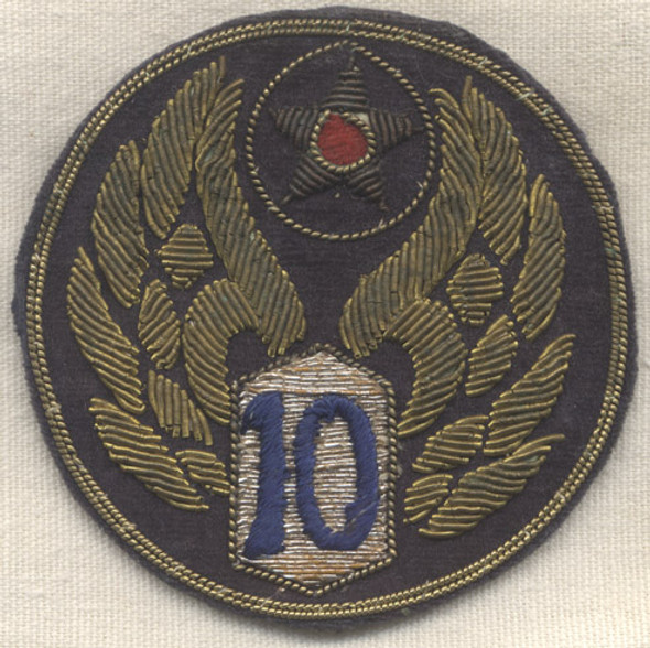 Beautiful CBI-Made USAAF 10th Air Force Bullion Shoulder Patch with Snaps