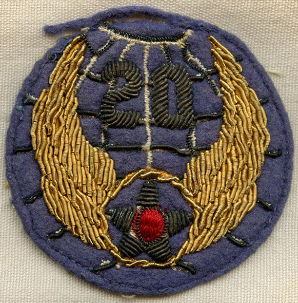 Salty WWII USAAF 20th AF Shoulder Patch US Made Silk on Felt with Hand Applied Bullion