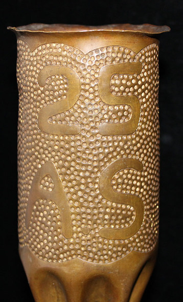 Ext. Rare WWI Trench Art Shell for the 25th Aero Sq. "Headsmen" with a British S.E. 5 #21