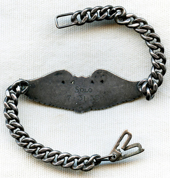 Wonderful 1935 US Air Corps Solo Flight Bracelet in Sterling and 10K Named to Russell W. Luzius